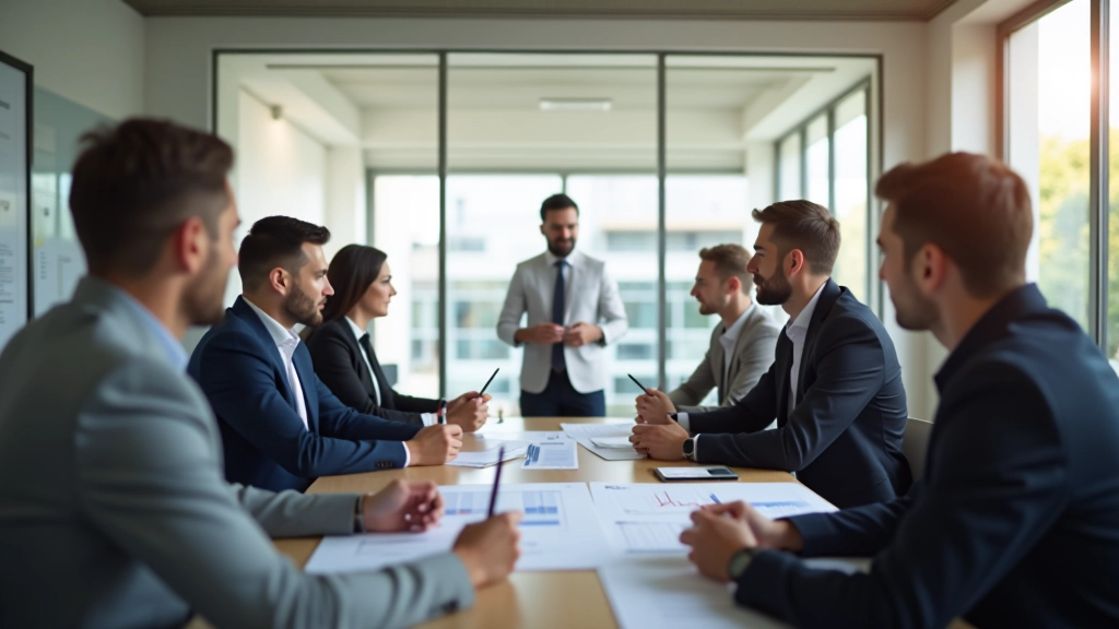Equipe em uma reunião de planejamento ágil com notas adesivas e cards de tarefas no quadro